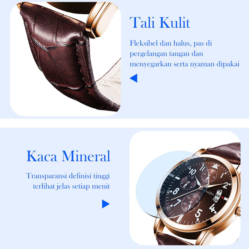 Sunlifex Jam Tangan Pria Original Anti Air Kuarsa Tali Kulit Jam Tangan Cowok  Watches  SL7004 5