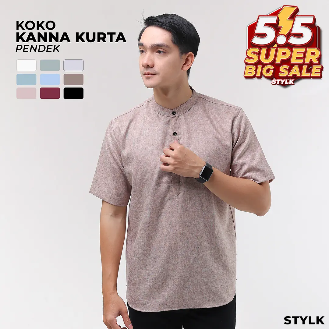 Baju Koko Kurta Pria Muslim Lengan Pendek Premium Katun Nyaman dan Lembut - Stylelaki KANNA