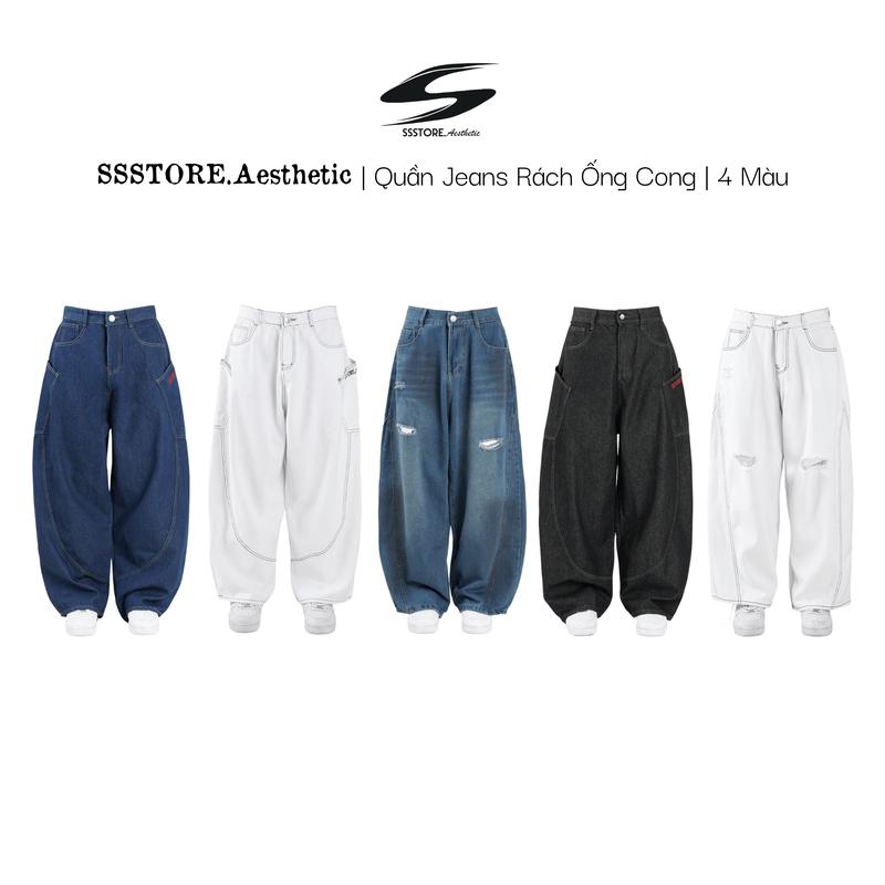 SSSTORE.Aesthetic | Quần Jeans Rách Loang Ống Cong Form Rộng Nhiều Màu - Baggy Unisex Streetwear