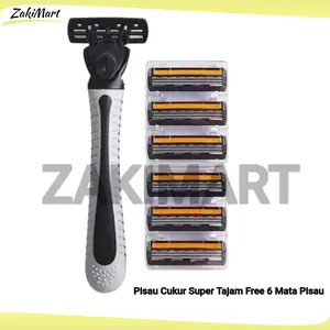 ZakiMart Pisau Cukur Super Tajam Free 6 Mata Pisau Pencukur Tangan 3 Lapisan Untuk Kumis Jenggot Serbaguna dengan 6 Mata Pisau Tambahan
