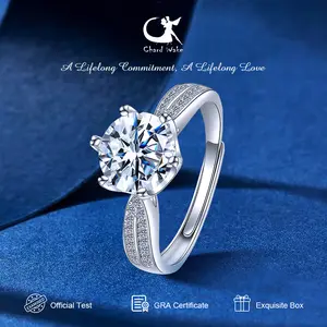 【003Harga telah dibanting, segera di CO】Chard Wake Original Cincin Wanita Jewellery Ring Couple Aksesoris Zirconia 2 Carat Dapat Diatur Sertifikat GRA Kotak Indah COD  CWR006