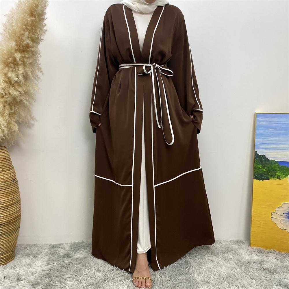 1679# 3 colour Dubai Long Sleeve Nida Muslim Abaya Dress White Line Style - CHAOMENG MUSLIM SHOP