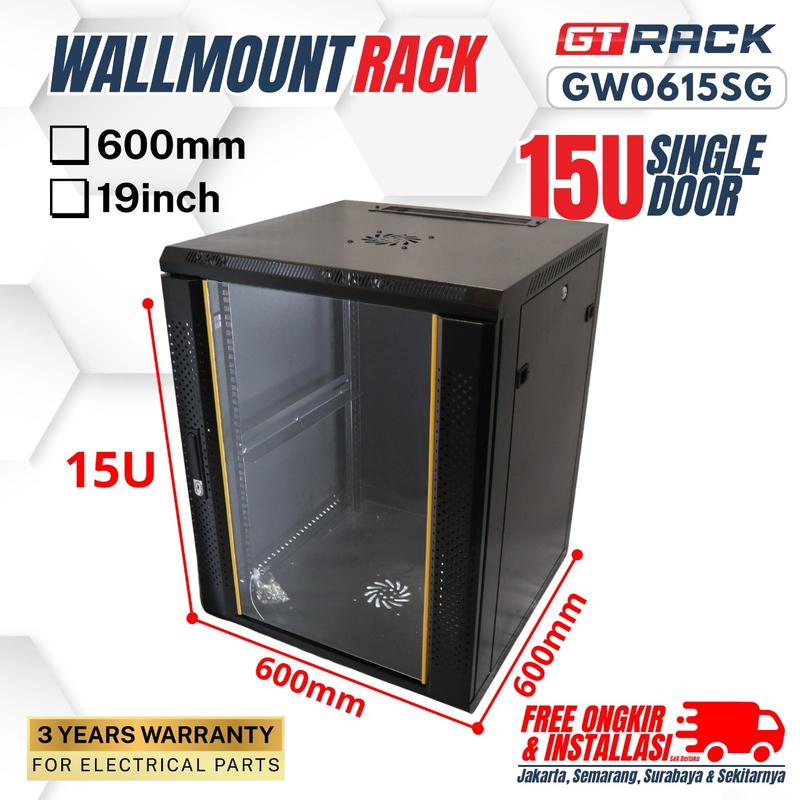 Gt Rak Server WALLMOUNT GT RACK GW0615SG 15U 600MM SINGLE GLASS DOOR RAK SERVER WALL ...
