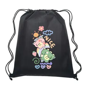 Tas Serut Hitam Anti Air Gambar Lucu - Stringbag Olahraga Sekolah Multifungsi