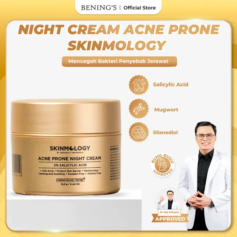 Night Cream Acne Prone Expert Series Skinmology by Bening's Indonesia Exclusive Mengatasi Mencerahkan Untuk Kulit Wajah Berjerawat Menghilangkan Beruntusan Bekas Jerawat Meredakan Jerawat Facial Perawatan Muka Treatment Menyembuhkan Memudarkan 0