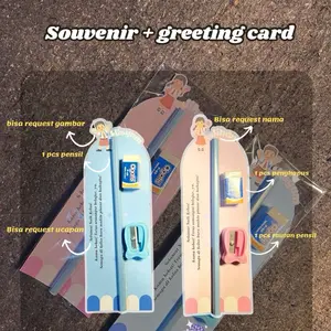 Souvenir custom nama dan gambar || set alat tulis ( pensil+rautan+hapusan)