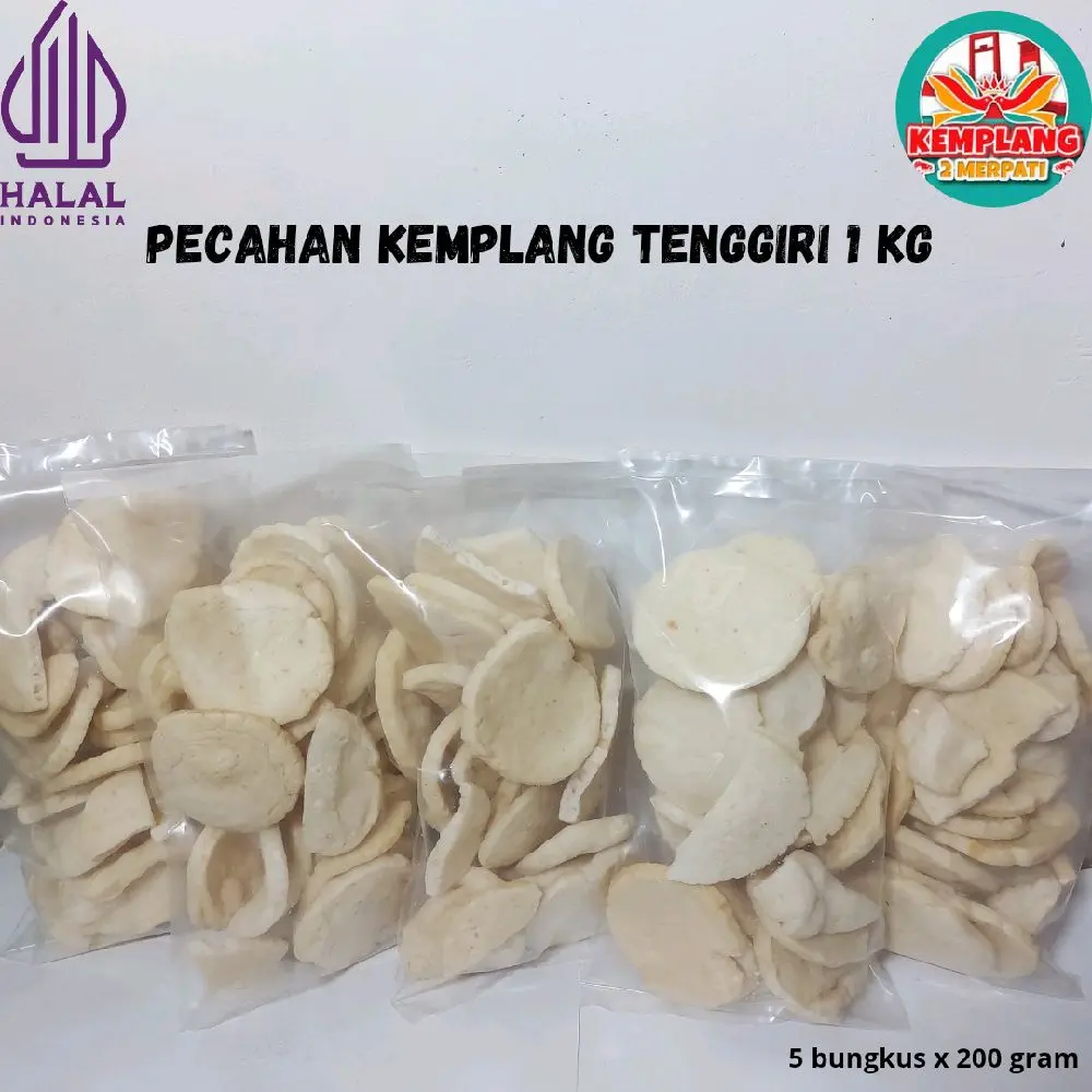 KEMPLANG PECAHAN REMPESAN (5 BKS @200GRAM)   1000 GRAM Cemilan Kerupuk Makanan Food Tenggiri