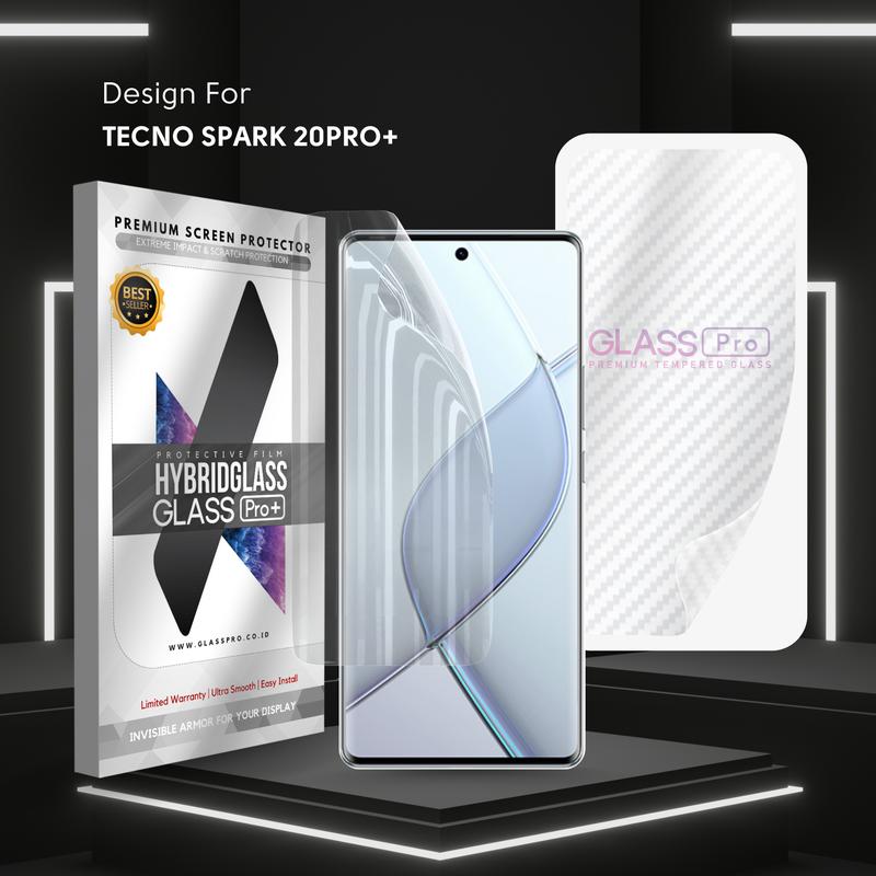 For TECNO SPARK 20 PRO PLUS 20 PRO+ - Hybrid Glass Hydrogel Full Cover Depan Belakang Anti Gores Premium Screen Protector Glossy Glass Pro - NOT Tempered Glass Matte Anti Gores Kaca Anti Crack Privacy Easy Install Gorilla Glass Anti Static hg-clear-carbon 0