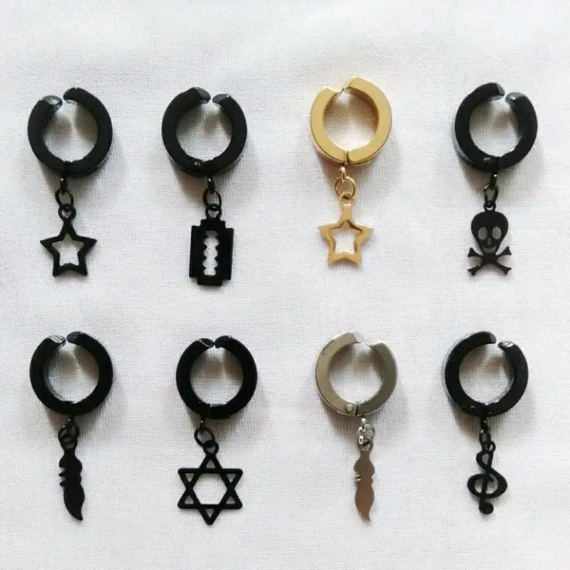 1 pcs Anting pria jurai stainles steel model jepit black anti karat bisa di pakai sehari2