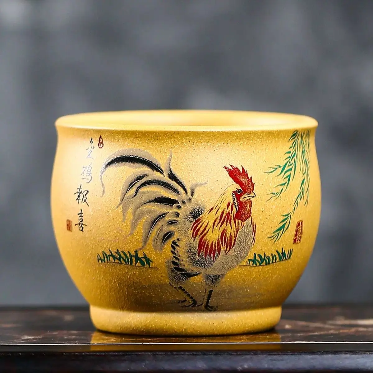 Yixing Purple Sand Cup Golden Section Clay Handmade Large Capacity Tea Cup Golden Chicken Good News 200cc