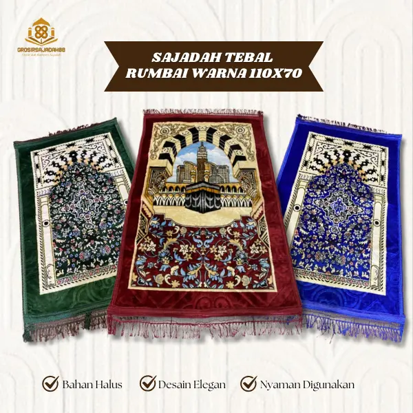 Sajadah Jumbo Tebal Rumbai Warna 70x110cm|Antislip dan Busa Premium|Satuan|Grosir|Kodi Termurah dan Terlengkap Muslim Nyaman Motif