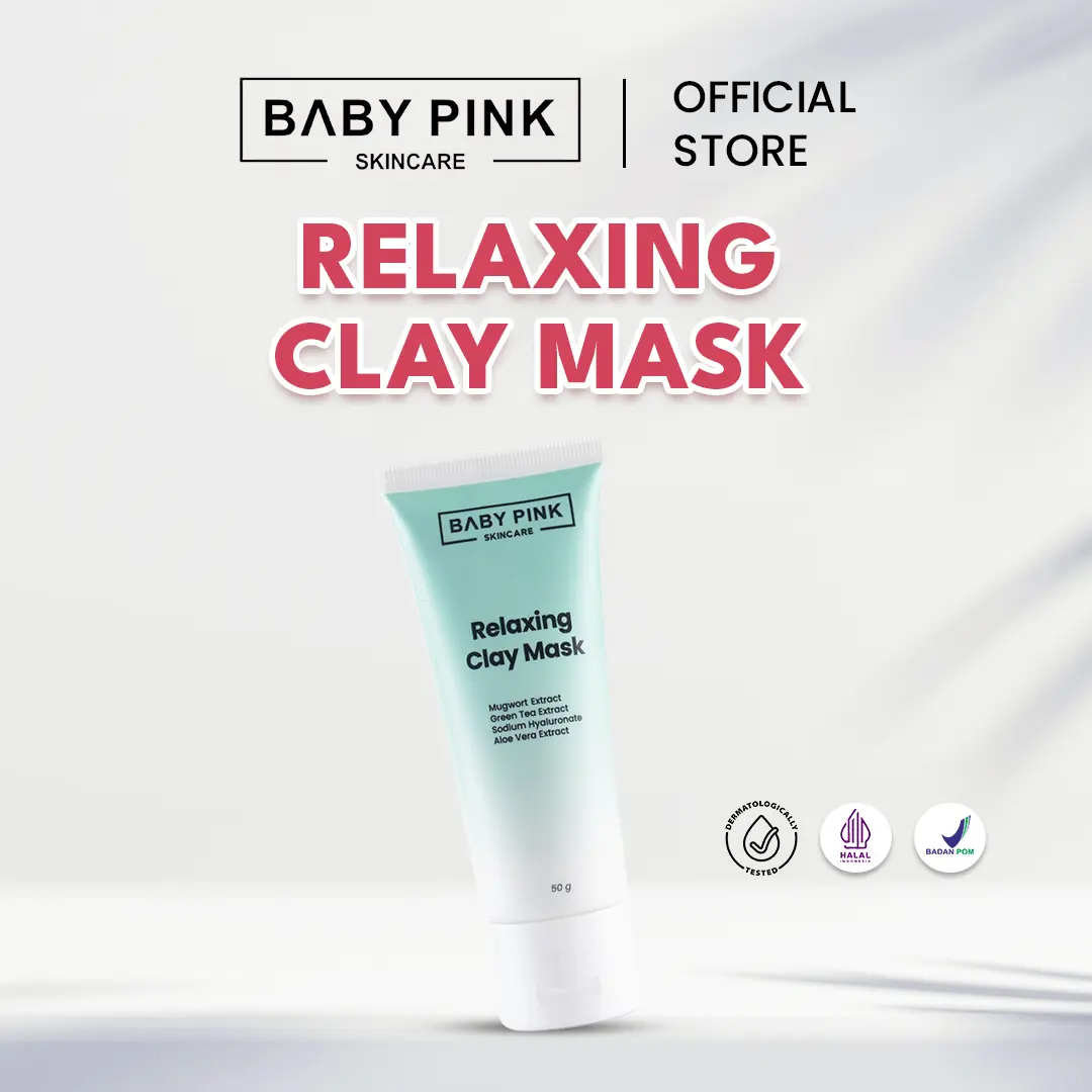 Baby Pink Skincare - Relaxing Clay Mask 50gr with Mugwort Extract & Green Tea Extract | Acne Control Clay Mask Face | Oil Control | Mengurangi kemerahan dan membuat kulit lebih bersih, halus dan lembut Kering Masker Wajah Mencerahkan