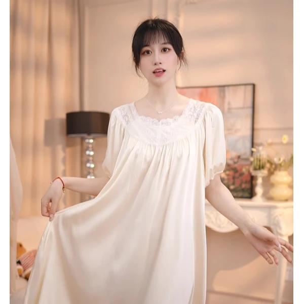 Product Introduction of Loose solid color nightdress thin style simple lace palace style slim fashion temperament summer elegance 9