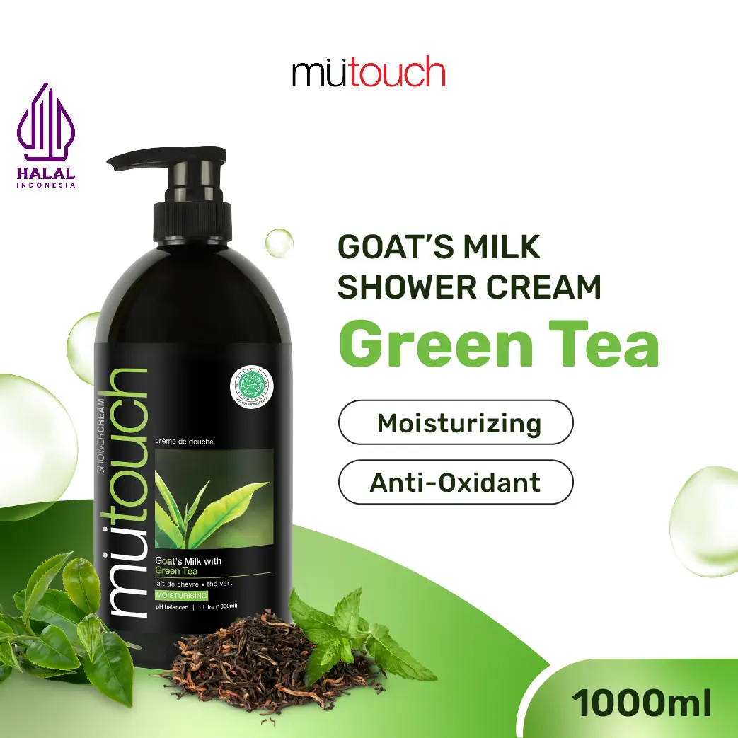MuTouch Goat's Milk Shower Cream Green Tea 1000ml - Sabun Mandi