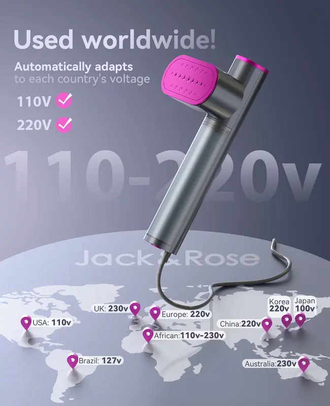 Jack ＆ Rose Clothes Steamer,100-240V Dual Voltage Travel Steamer Clothing, 15s Fast Heat Up,Portable Handheld Steamer for Clothes,2 in 1 Garment Steamer&Iron for Global,UK& Europe Travel,Home 1