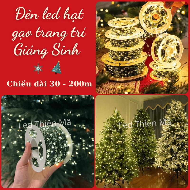 Đèn Led Hạt Gạo Dây Đồng Xanh Lá Kèm Remote Dây Led Quấn Trang Trí Cây Thông Cây Sân Vườn Quán Cafe