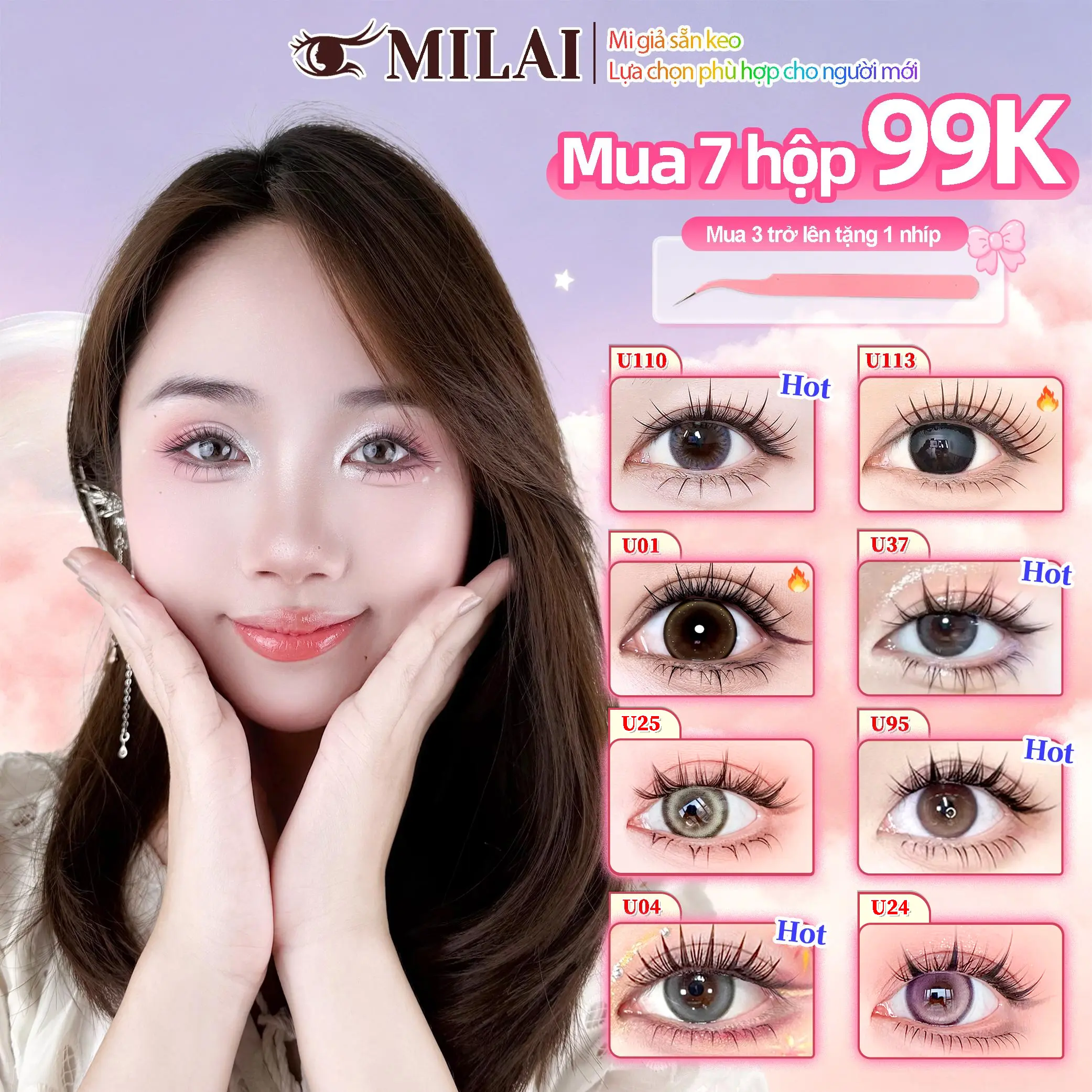MILAI  mi giả tự dính | Tự nhiên & dày đẹp | 7 hộp chỉ 99K | Tặng 1 nhíp từ 3 hộp