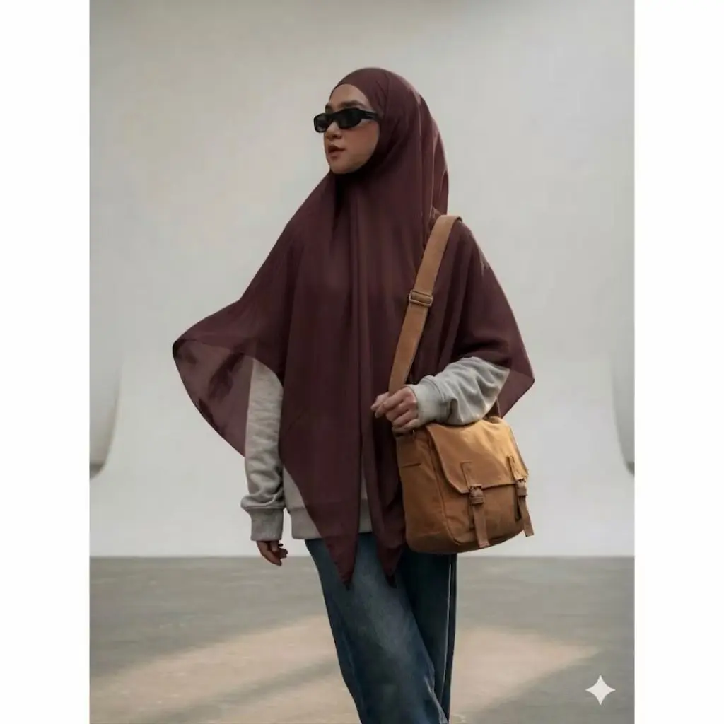 Khiban French Square Syar'i Khimar Bandana Segi Empat Tali Ceruty Babydoll Ultimate hijab L dan XL Terlaris  (Original Diana)