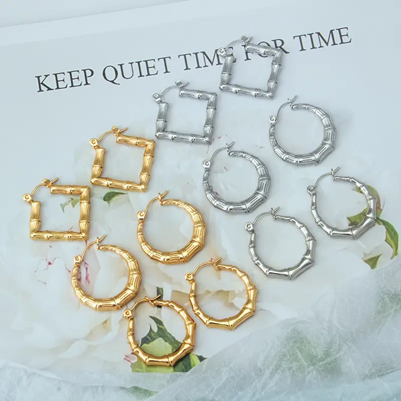Stainless steel cross-border fashion temperament all match personality simple geometric bamboo women's  gold earrings