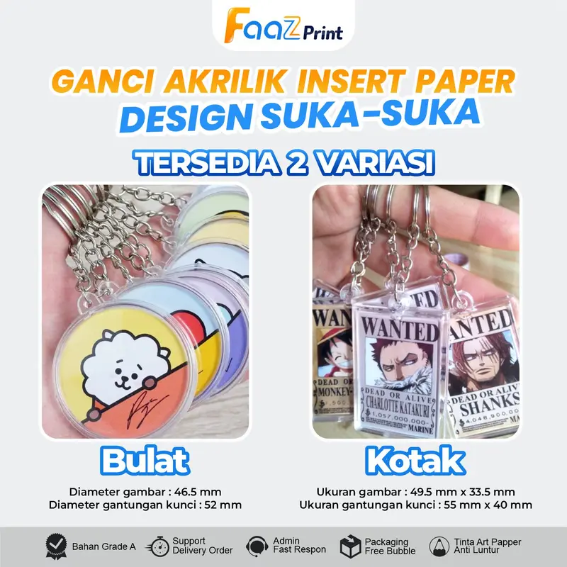 [PAKET 10 PCS 1 HARI JADI] GANCI AKRILIK INSERT PAPER KOTAK DAN BULAT BOLAK BALIK 2 SISI TERMURAH Gantungan Kunci Custom 3