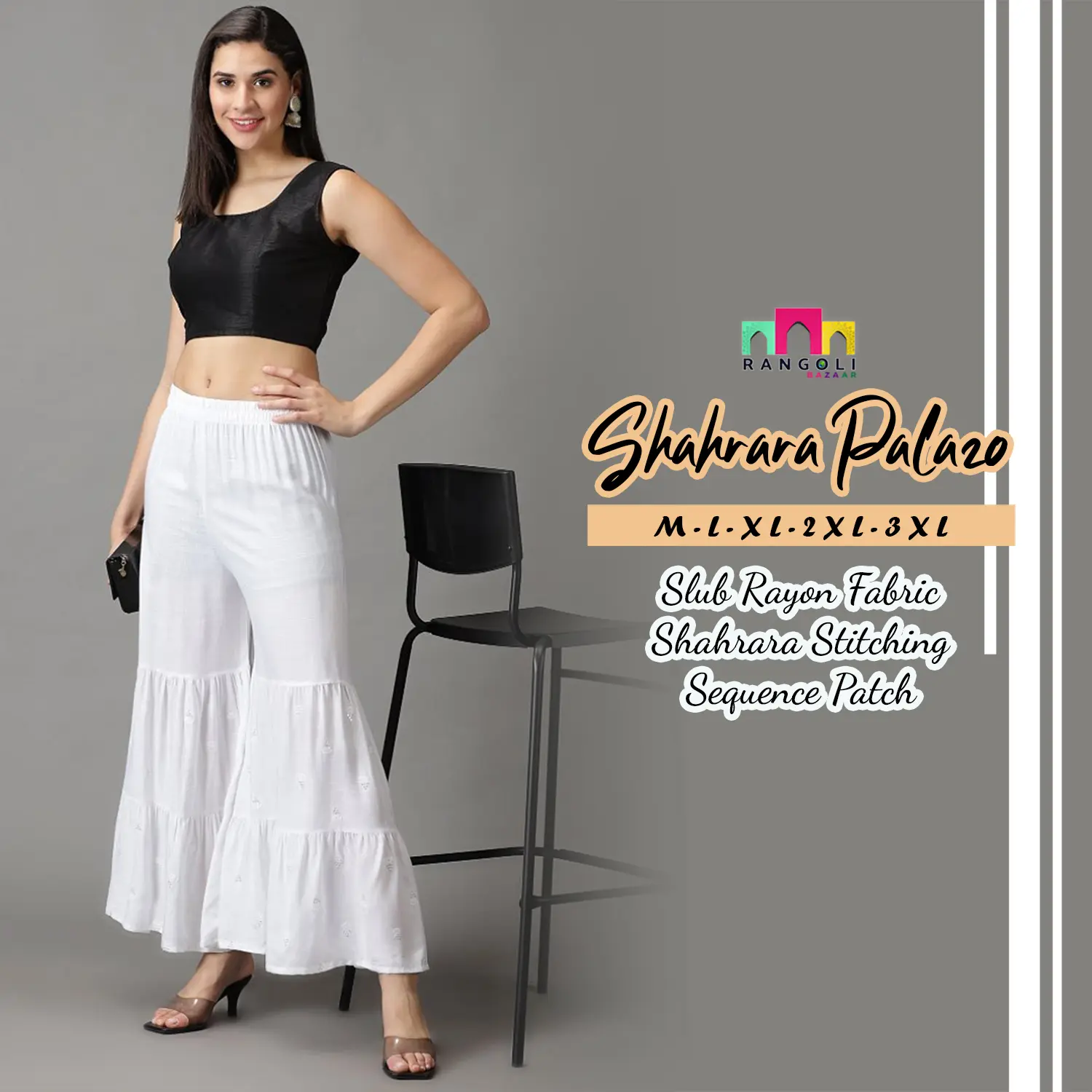 SHARARA PALAZZO PANTS BY RANGOLI BAZAAR - READY STOCK - RAYON FABRIC WITH SEQUENCE Embroidery