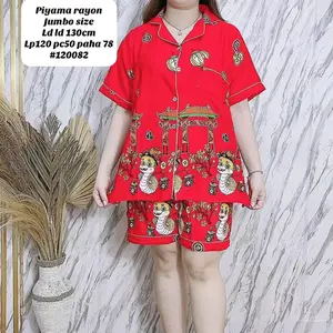 PIYAMA IMLEK MERAH BAHAN KATUN RAYON