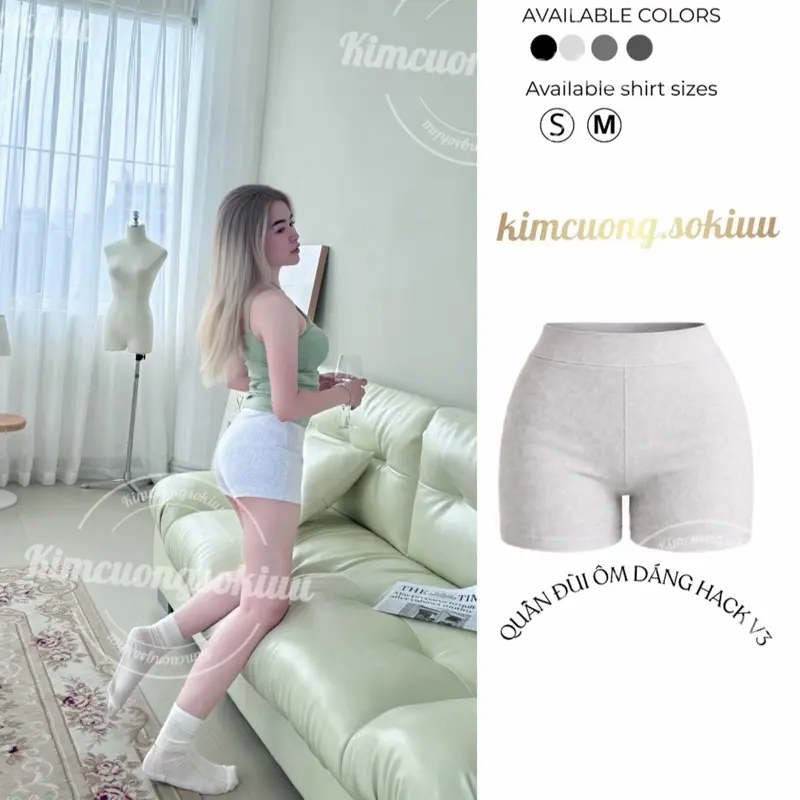 Quần đùi dáng ôm kimcuongsokiuu . Chất len tăm co dãn khá tốt Nữ
