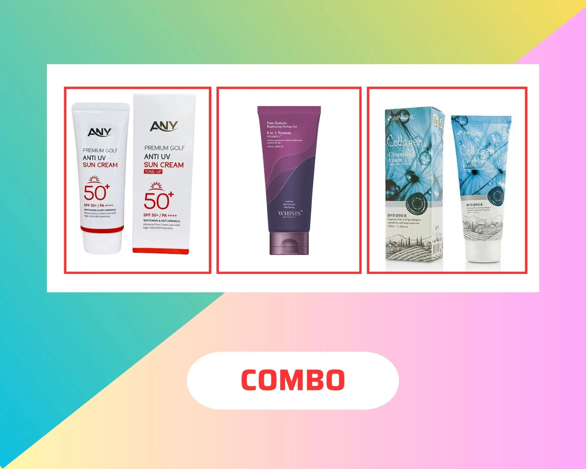 COMBO Kem Chống Nắng Any 60ml+ Tẩy da chết Whinis 120ml+ Sửa rửa mặt 3W CLINIC 100ml