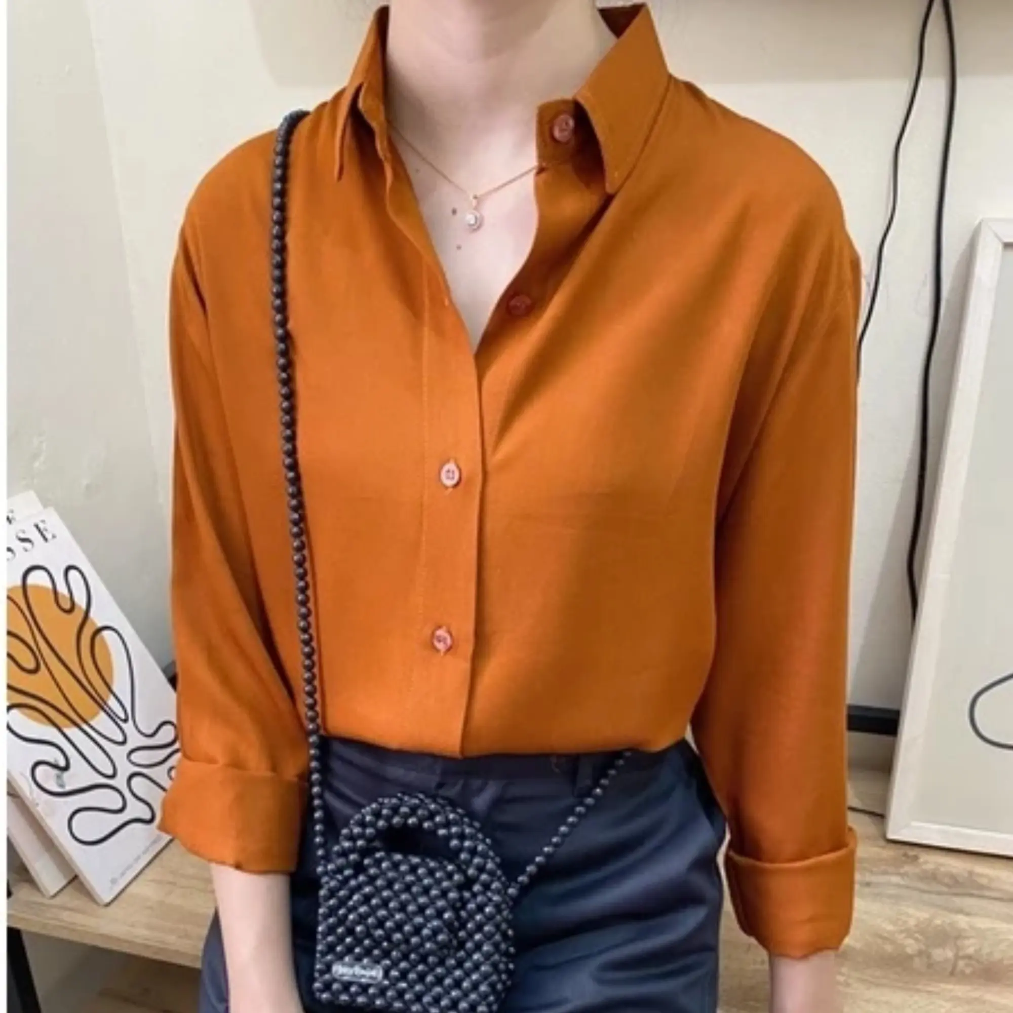 Kemeja Casual Wanita Lengan Panjang Motif Polos Bahan Rayon Twill Premium Jumbo