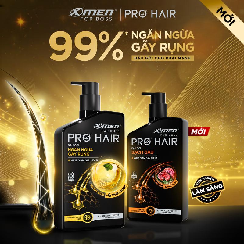 [MỚI] Dầu gội thảo dược Xmen for Boss Pro Hair Ngăn gãy rụng tóc/Sạch Gàu 350g - Chiết xuất Nhân sâm Nấm linh chi & 6 loại thảo dược