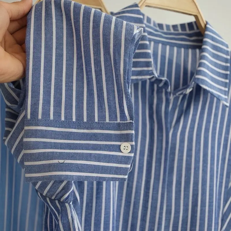 Kemeja salur stripe korean style Size L XL pakaian wanita terbaru| tyile wanita kekeinian | atasan wanita trand masakini | bisa cod blouse ruffle 2
