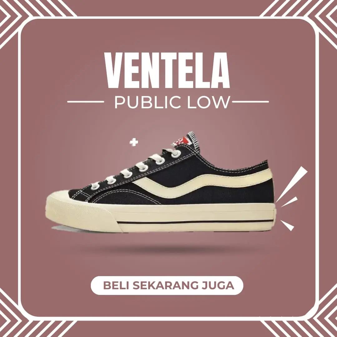 Promo!! Sepatu Ventela Public Low Black Natural Pria Wanita - Sepatu Sekolah Hitam Putih Kekinian Termurah Canvas Casual Shoes