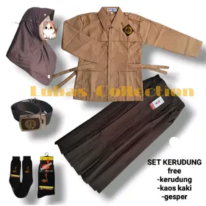 Setelan Seragam SD BAJU PRAMUKA LENGAN PANJANG TALI ANAK PEREMPUAN DAN ROK REMPEL COKLAT untuk Anak kelas 1-6