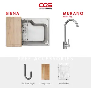 Kitchen Sink Bak Cuci Piring Dapur Stainless Steel 1 Lubang CGS SIENA Workstation Sink - Paket Kitchen Sink dan Keran Dapur Topmount 6