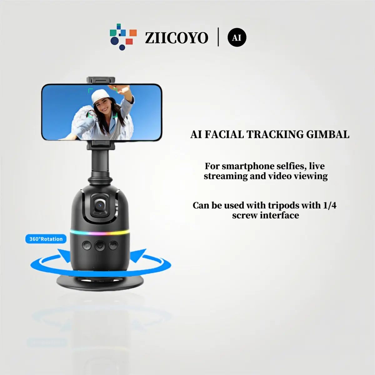 ZIICOYO AI P03 Smart Gimbal 360° Auto Face Tracking Gimbal All-in-one Rotation For Smartphone selfie video Vlog Stabilizer Tripod Cellphone Holder,Gift of Bluetooth remote control