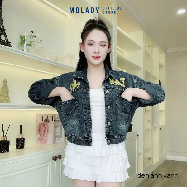 Áo Khoác Jean Nữ MOLADY K92 Thiết Kế Logo Thêu Nổi Có Túi Trong HOT Trendy Top Jacket Cotton