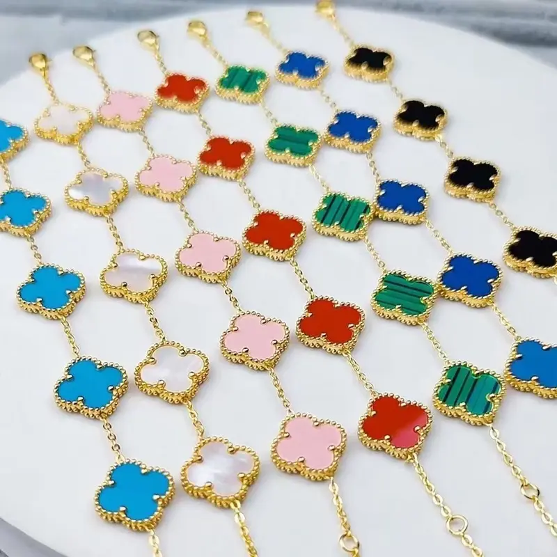 vòng tay Lắc tay hoa 4 lá LABU Không gỉ Five Four Leaf Clovers Bracelet Vang/Silver vòng tay nữ Những phụ kiện tiệc tùng lấp lánh nhất-Quà tặng/Ngày lễ/Hàng ngày 5