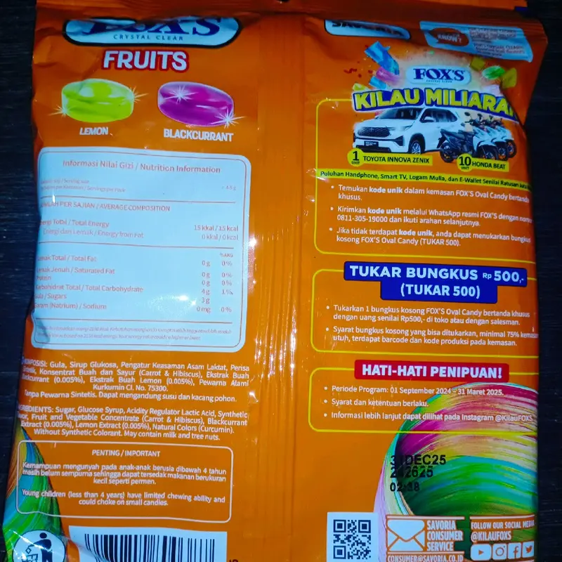 PERMEN FOX - FRUIT FLAVOUR OVAL CANDY - 125 GR 1