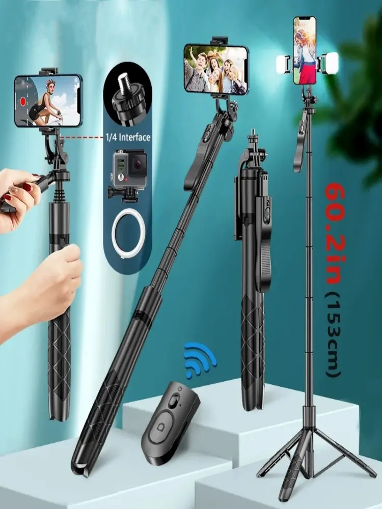 Wireless Selfie Stick Tripod Stand, Foldable Monopod for Gopro Action Cameras Smartphones Balance Steady Shooting Live Accessories Android Bluetooth Portable Remote Mobile Cellphone Handheld