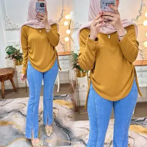 Atasan wanita rib knit serut adem melar nyaman Top Crop Dewasa Muslim Tebal Formal