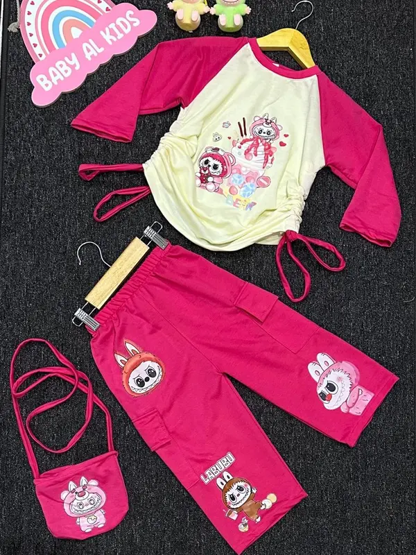 Setelan Anak Perempuan Viral baju model serut Free Tas 2 - 10 Tahun Celana Cargo Parsel 0