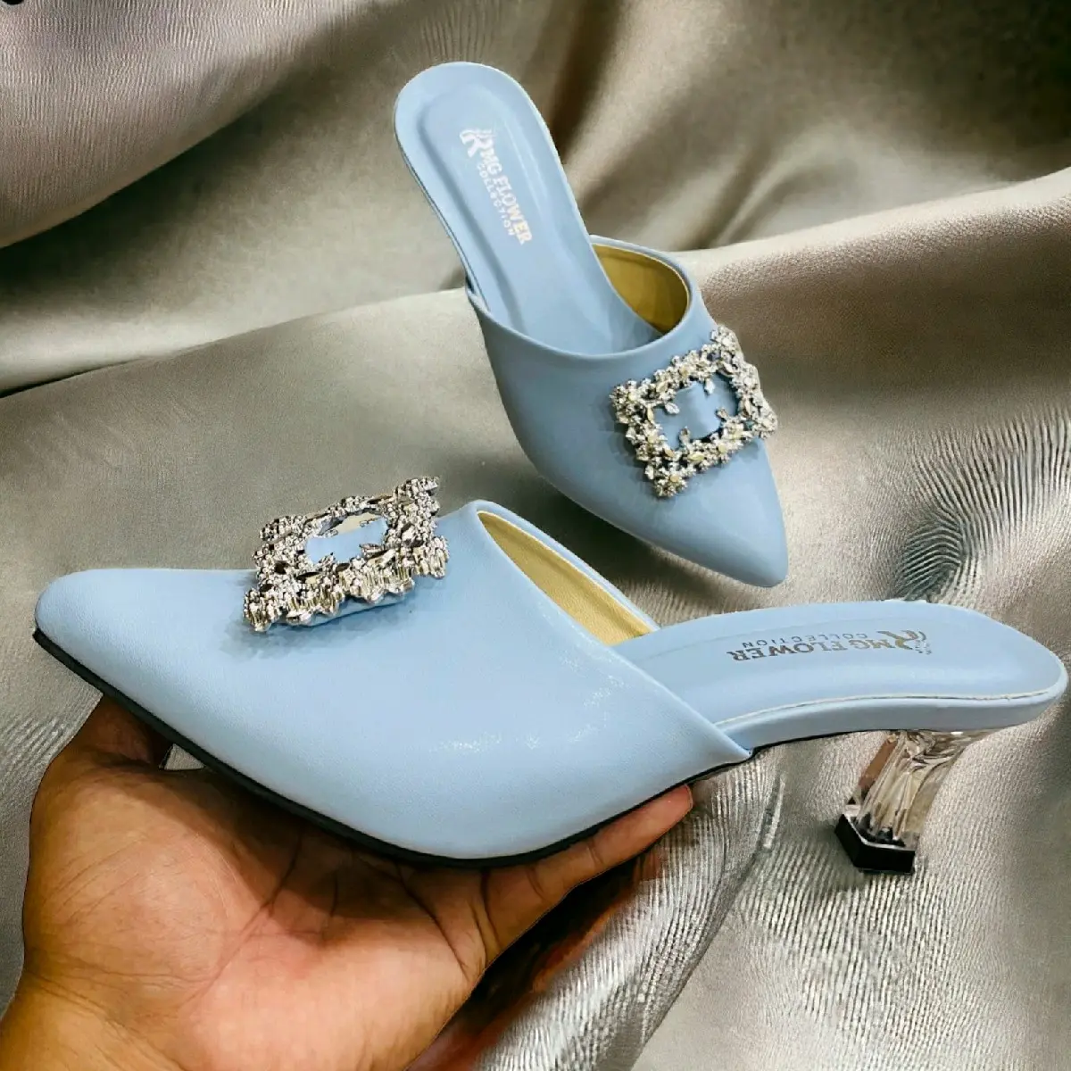 NAGITA37 Sandal Wanita mewah hak kaca terbaru 2025 elegan kodangan pesta Round Toe Karet Shoes Heels High
