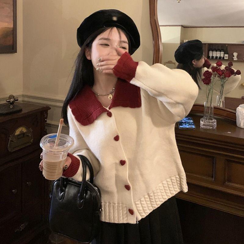 Áo Len Dáng Rộng Phong Cách Mới, Có Thể Mặc Bên Ngoài, Cổ Búp Bê Ngắn, Áo Cardigan Dệt Kim, Áo Thời Trang