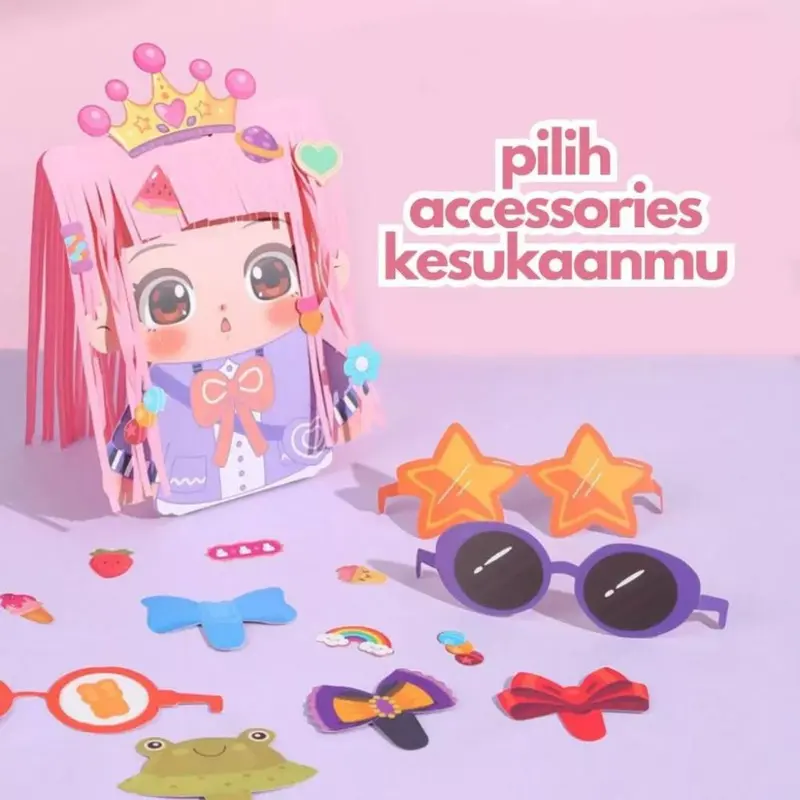 Mainan stiker DIY GUNTING RAMBUT / Mainan Boneka kertas tata Rambut anak perempuan / Puzzle Magic Hairdresser 4