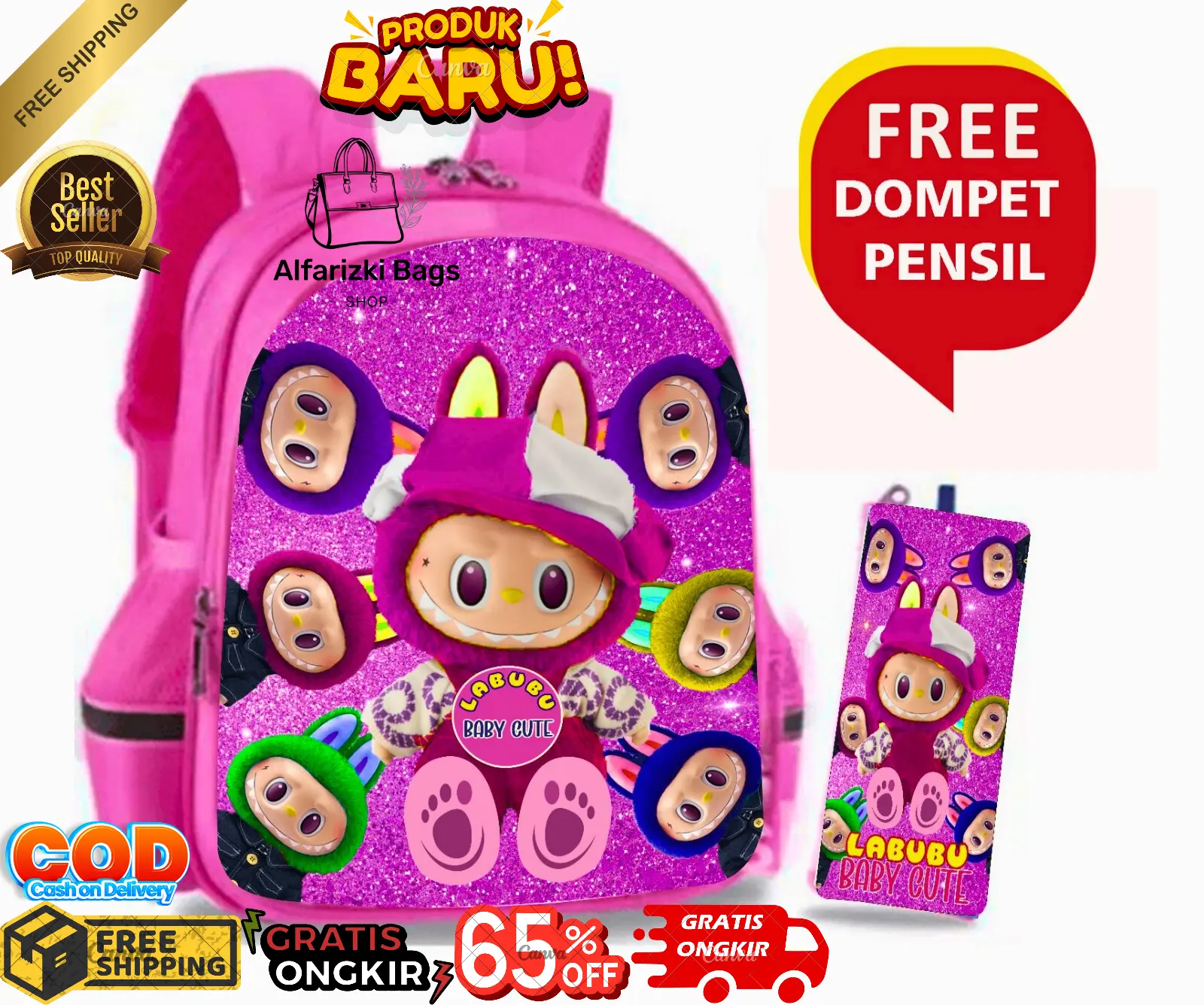 Tas Ransel Anak Labubu Karakter Cute untuk Anak SD, TK, PAUD - Alfarizki Bags Fashion Tas Anak Sekolah