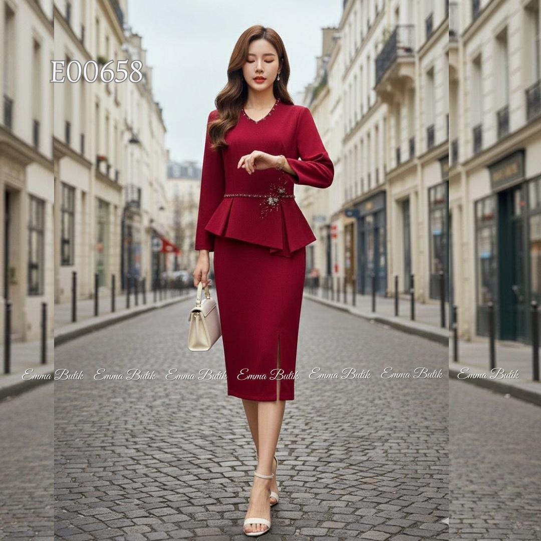 Emma.Butik E00655 Dress Merah Paskah Gaun Midi Wanita Formal Mewah Kondangan Pesta Gereja Maroon Crew Neck Formal Lengan Panjang Emma.Butik E00655 Dress Merah Paskah Gaun Midi Wanita Formal Mewah Kondangan Pesta Gereja Maroon Crew Neck Formal Lengan Panjang