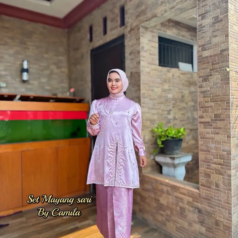 Kurung modren kebaya 1 set lengkap & Rok Songket Lilit - Bahan Adem & Tidak Nerawang - Terbaru - Muslim, Wanita Baju Mewah 1