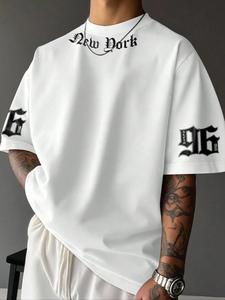 Manfinity EMRG メンズプリント半袖Tシャツ、オーバーサイズ、ドロップショルダー、ニューヨークグラフィック入りストリートウェア