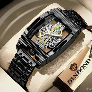 TRILLION Jam Tangan Pria BINBOND Non-Automatic ANALOG Quartz Full stainless Tahan air 30 m  Bisnis Mewah Kaca Transparan Terbaru tahun  Watches Arloji Putih Waterproof