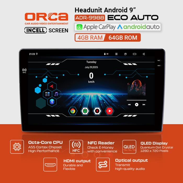 Jual Head Unit Android 9 Inch Orca Eco Auto Series ADR-9988 RAM 4 /64GB ...